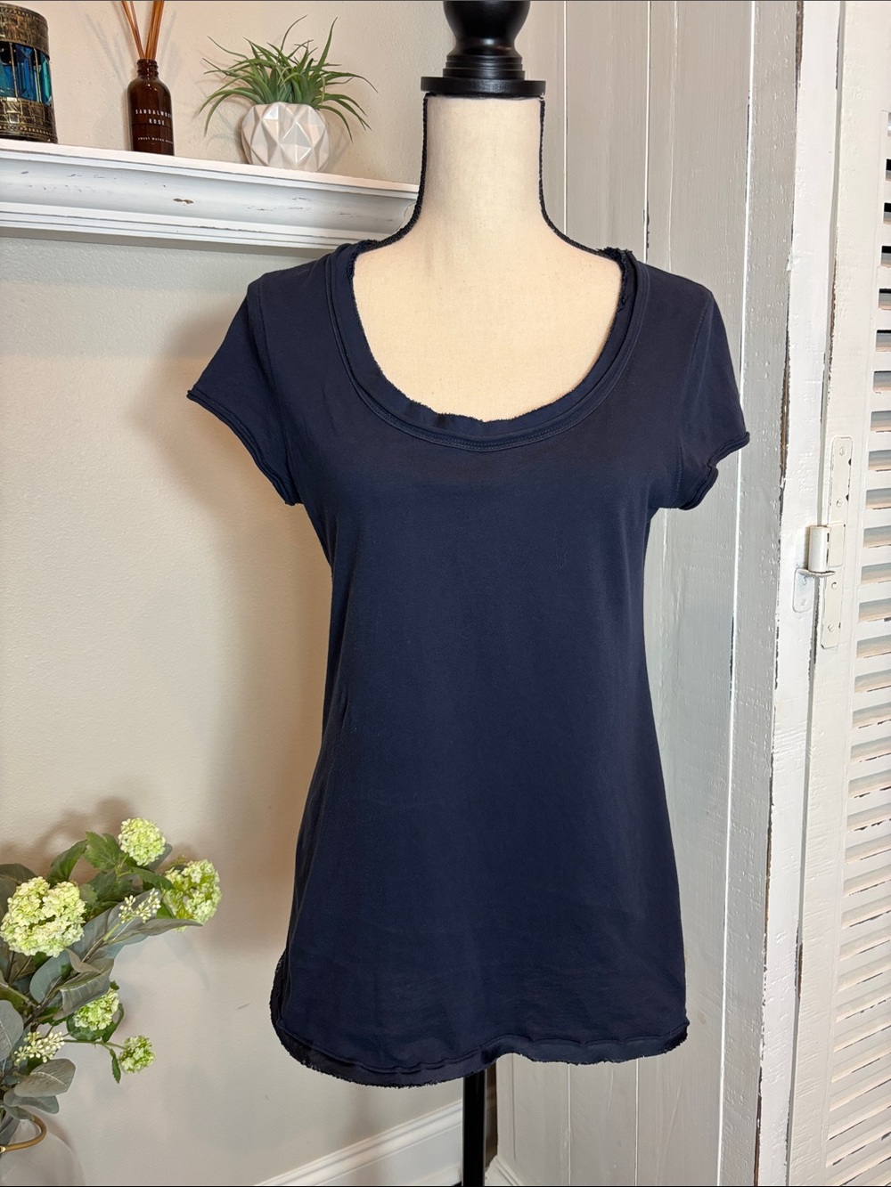 LOFT Navy Scoop Neck Short Sleeve Tee